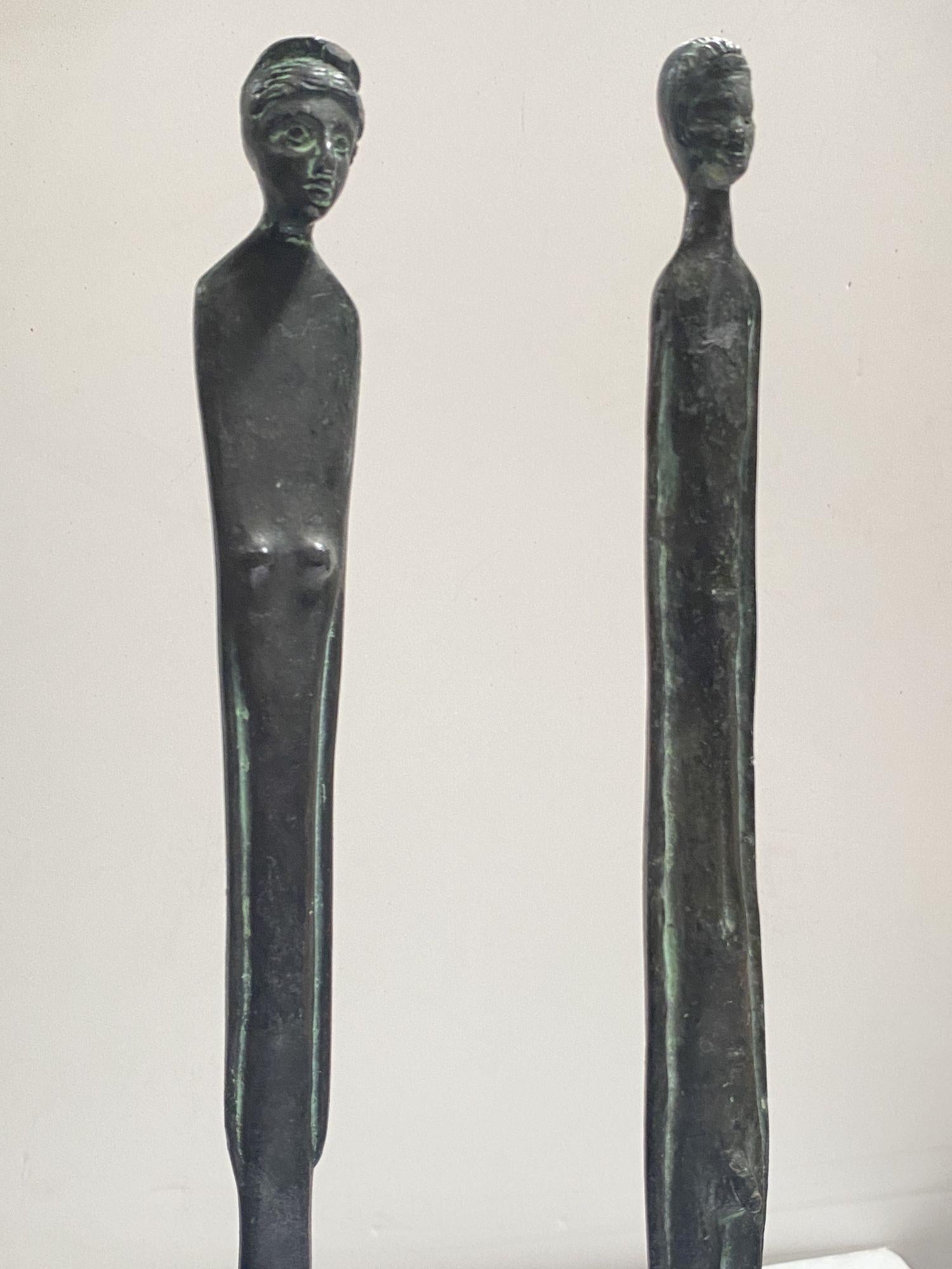 Shadow of the Evening Etruscan Bronze Etrusco Sculptures Pair After Giacometti 1