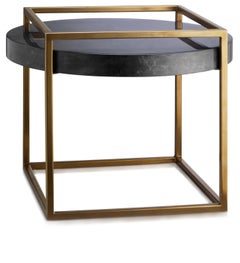 Shadow Side Table, Low Side Table with Parchment Top and Liquid Metal Frame