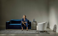 Shadow Side Table, Tall Slim Table with Parchment Top and Liquid Metal Frame