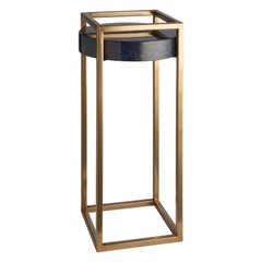 Shadow Side Table, Tall Slim Table with Parchment Top and Liquid Metal Frame