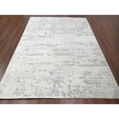 Shadow White Weaved Hand Knotted Undyed Wool Nepali Oriental Rug 8'11" x 11'11"
