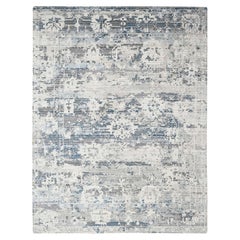 Shadow White with Blue Hand Knotted Soft Pile Undyed Wool Nepali Oriental Rug
