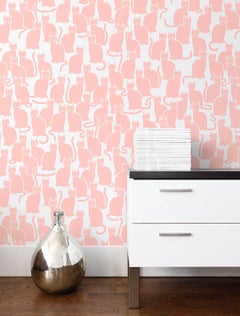 Shadowcat Designer Wallpaper in Peach 'Peachy Pink on Soft White'