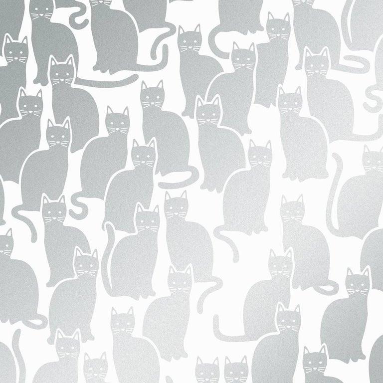 Modern Shadowcat Designer Wallpaper in Glimmer 'Metallic Silver on Soft White' For Sale
