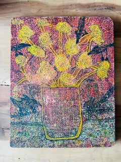 Outsider Art Still Life Bangladeshi Artist Yellow Oil and Mixed Media on Board