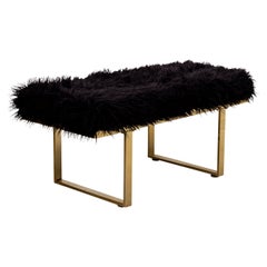Shag Upholstered Bench with Polished Brass Base