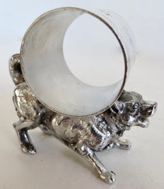 "Shaggy Barking Dog" Silver Plated Figural Victorian Napkin Ring by Pairpoint Co