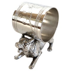"Shaggy Barking Dog" Silver Plated Figural Victorian Napkin Ring by Pairpoint Co