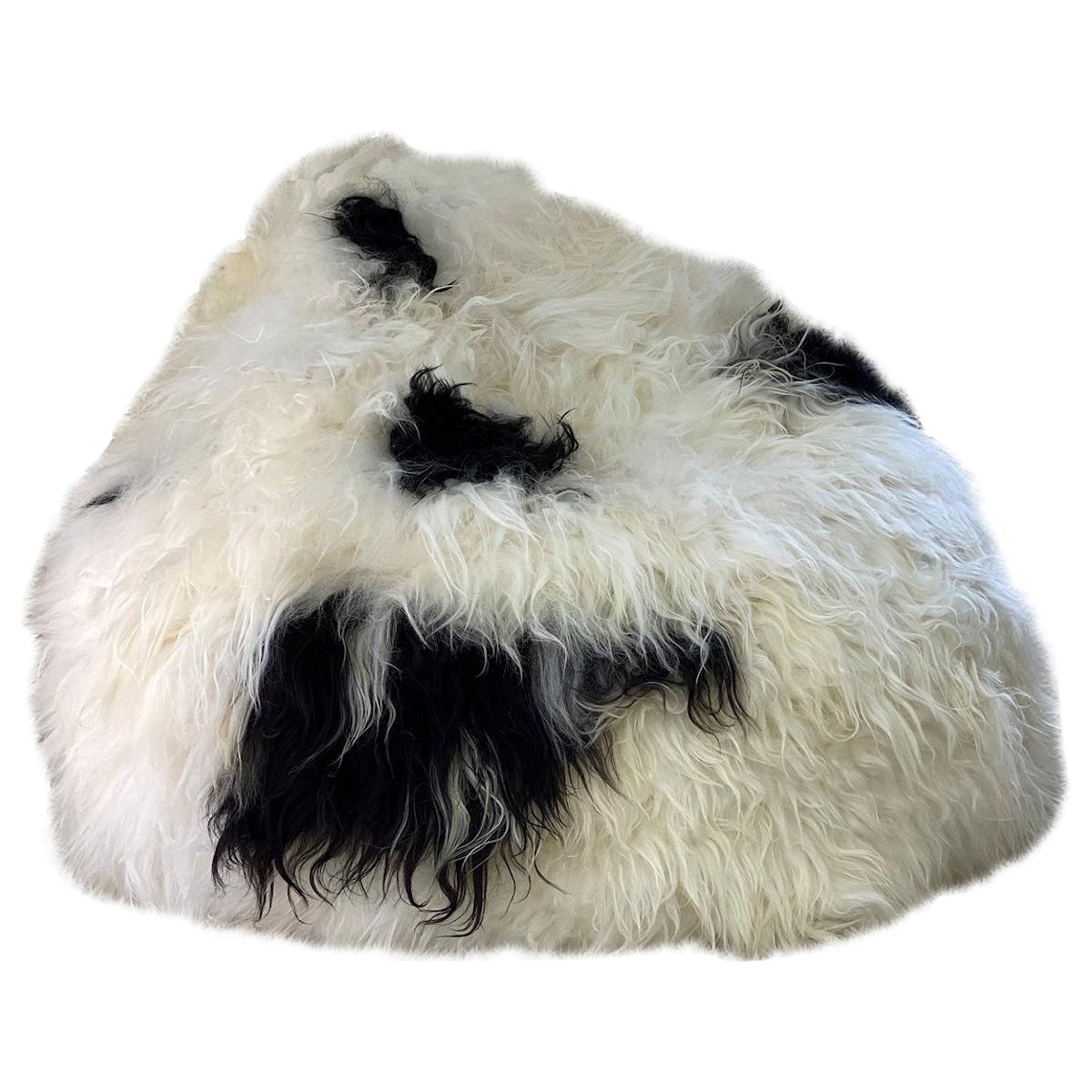 Shaggy Bean Bag Chair-Bezug, schwarzes isländisches Schafsleder