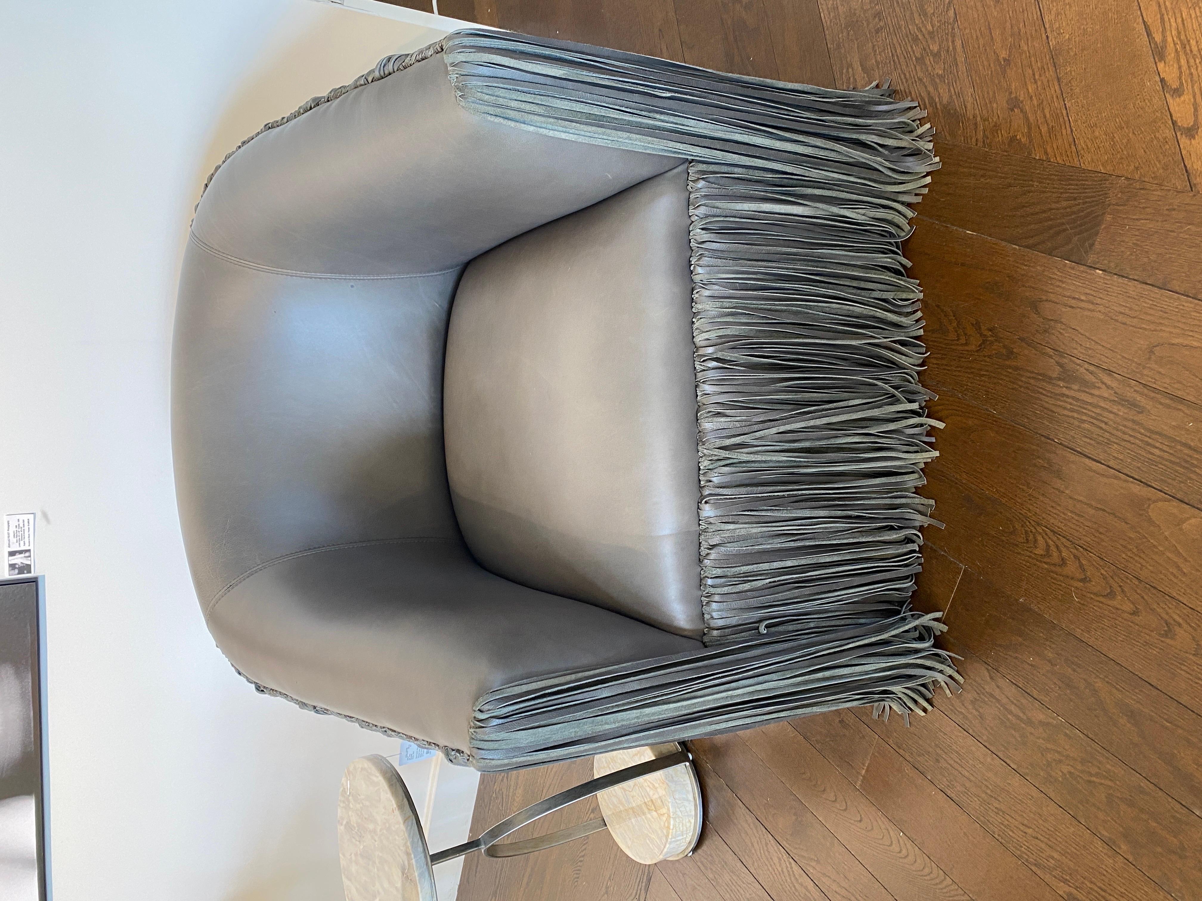 Contemporary Shaggy Leather Swivel Armchair by Ngala Trading Co.