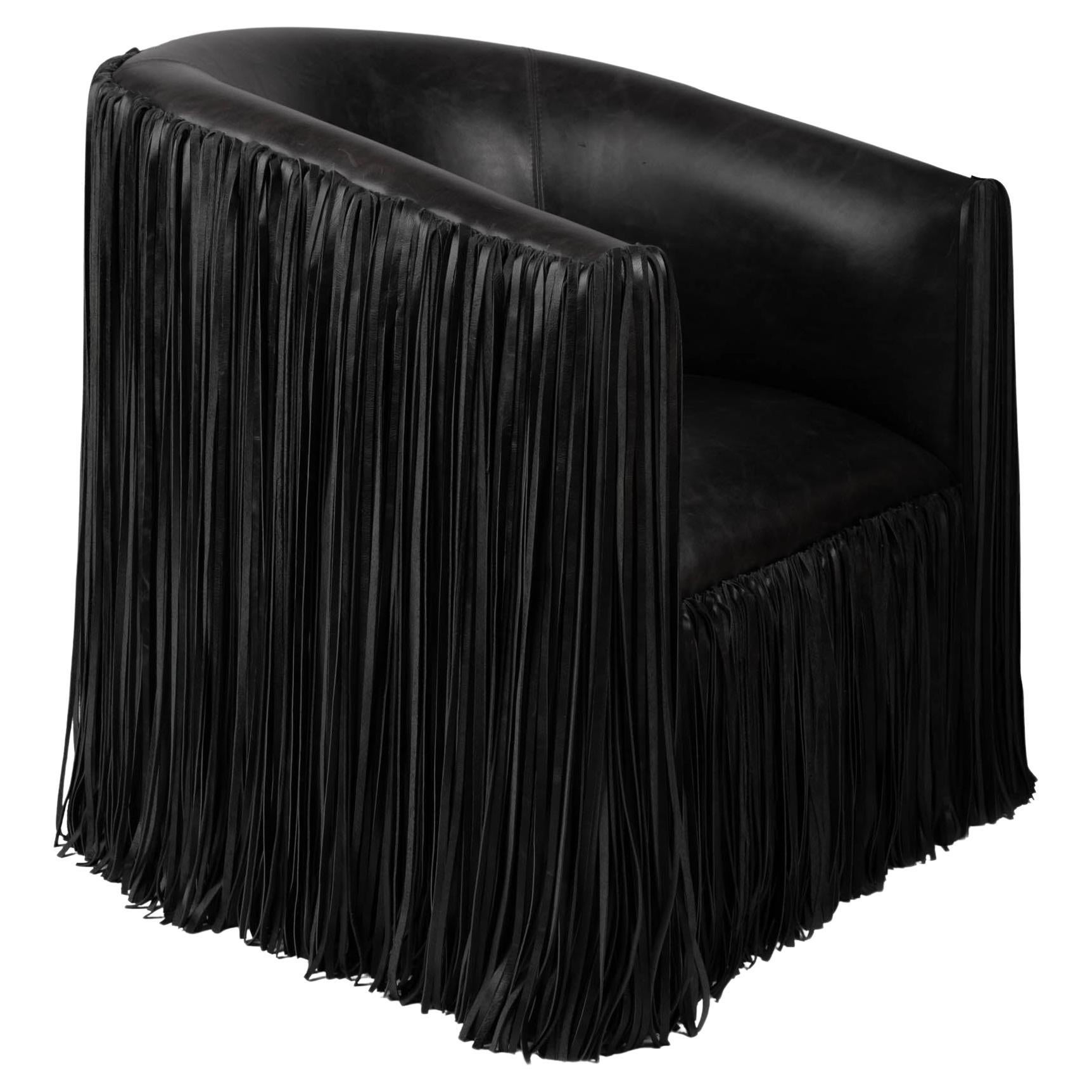 Chair - Shaggy Leather Swivel in Black For Sale
