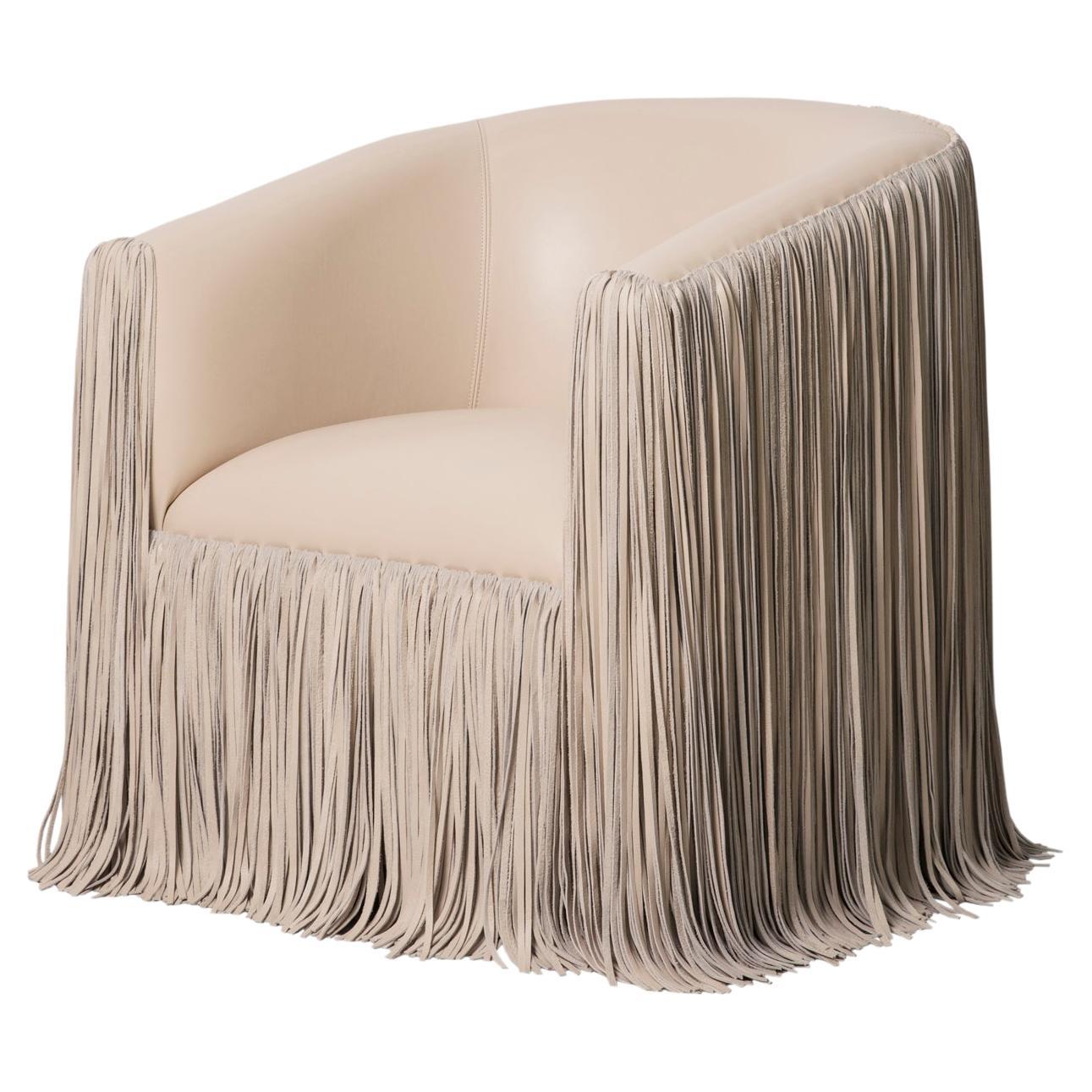 Chair - Shaggy Leather Swivel in Cream-Stone For Sale