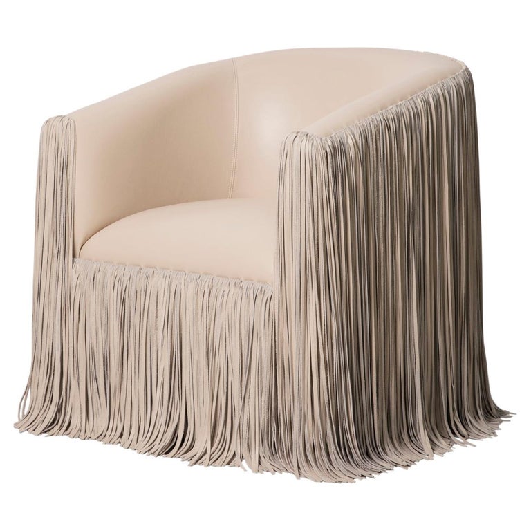 Chair Shaggy Leather Swivel in CreamStone For Sale at 1stDibs