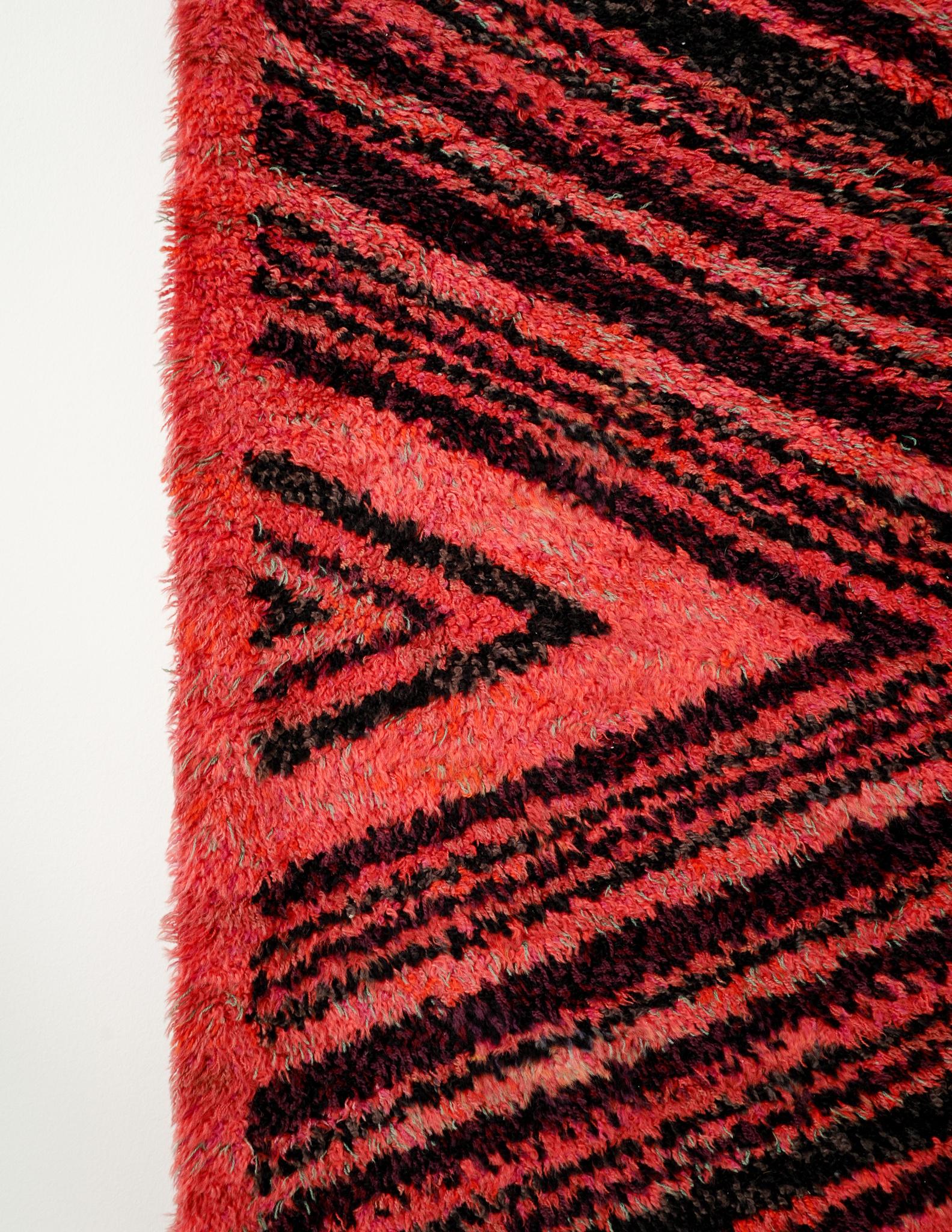 Swedish Shaggy Red Wool Rug by Barbro Nilsson for Märta Måås-Fjetterström MMF, Sweden