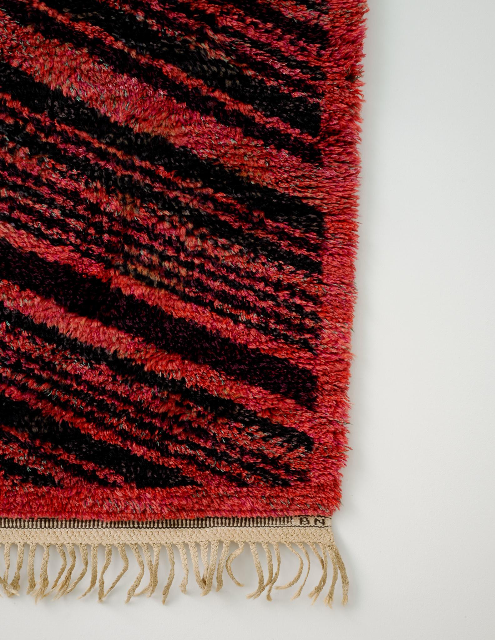 Mid-20th Century Shaggy Red Wool Rug by Barbro Nilsson for Märta Måås-Fjetterström MMF, Sweden