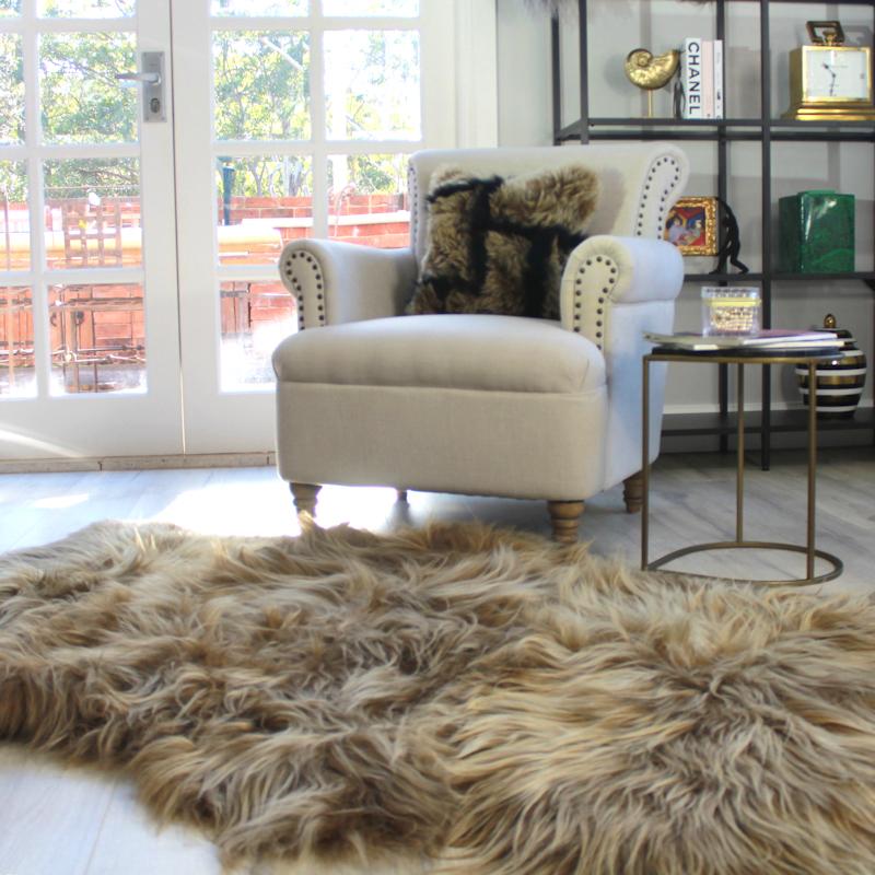 Hand-Crafted Sheepskin Rug Golden Caramel For Sale