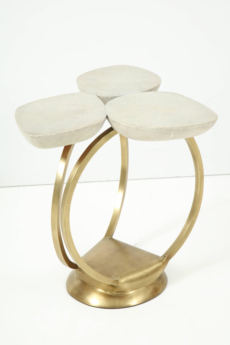 Shagreen Side Table with Brass Base, Cream Shagreen, Contemporary