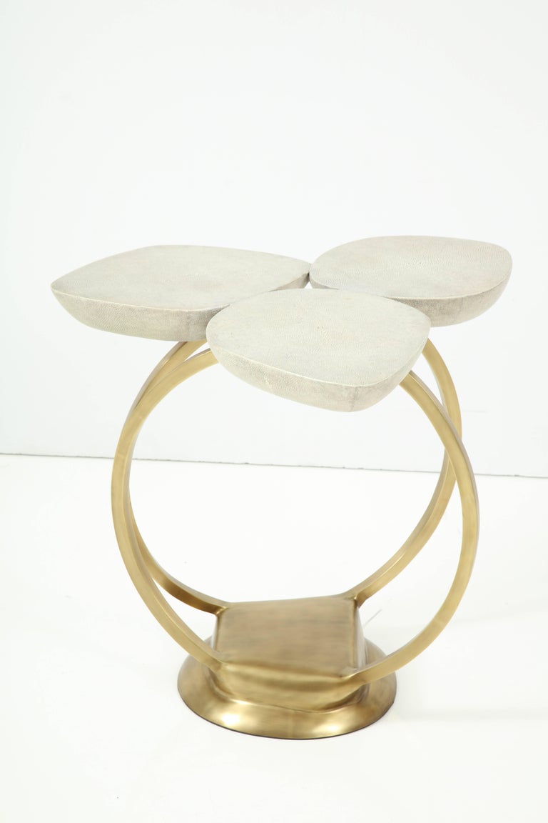 Shagreen Side Table with Brass Base, Cream Shagreen, Contemporary