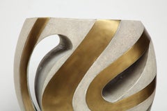 Shagreen Stool with Brass Details, Cream Shagreen, Contemporary, in Stock, New