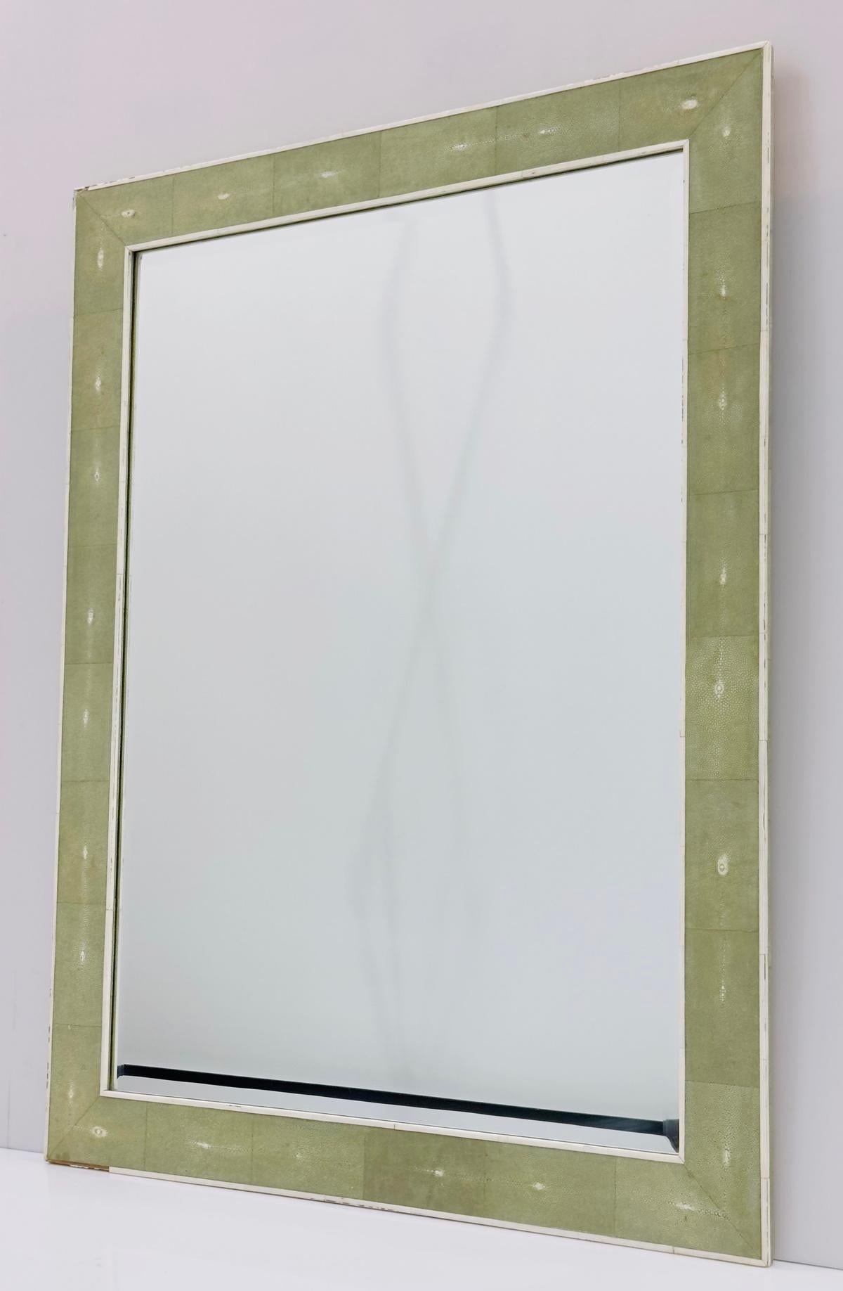 Modern Shagreen and Bone Wall Mirror by Sylvan of San Francisco, Signed For Sale