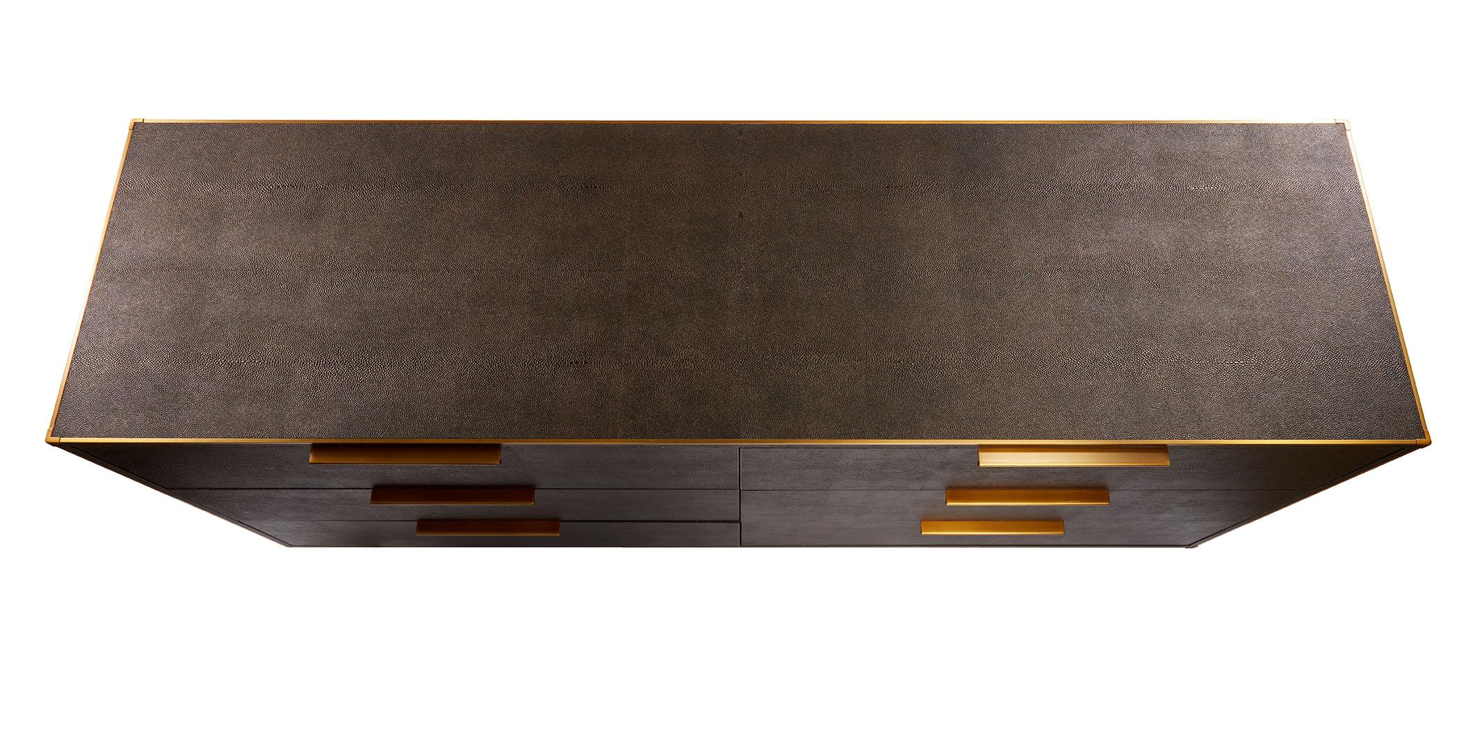 Modern Shagreen and Brass Chest of Drawers For Sale