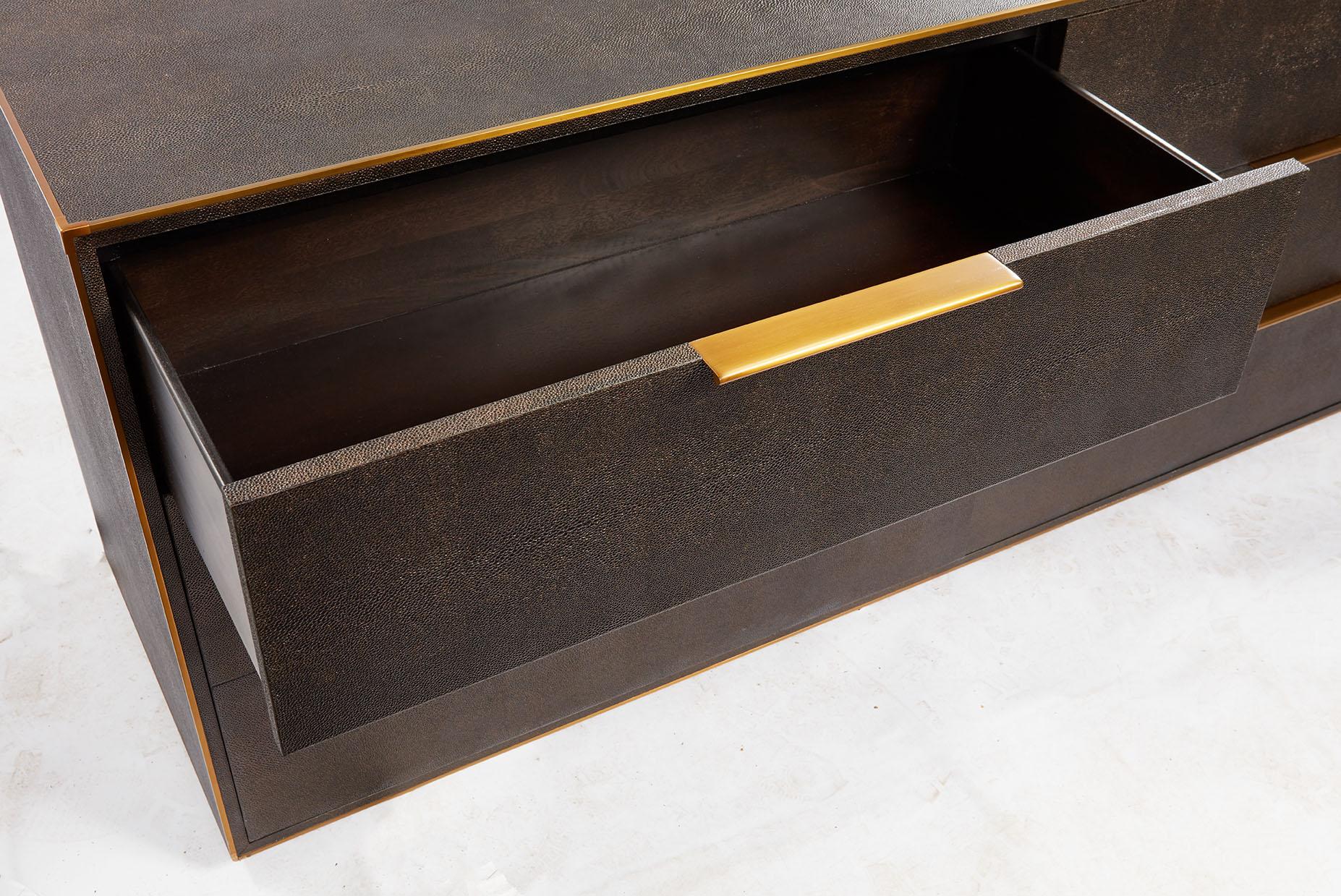 Contemporary Shagreen and Brass Chest of Drawers For Sale