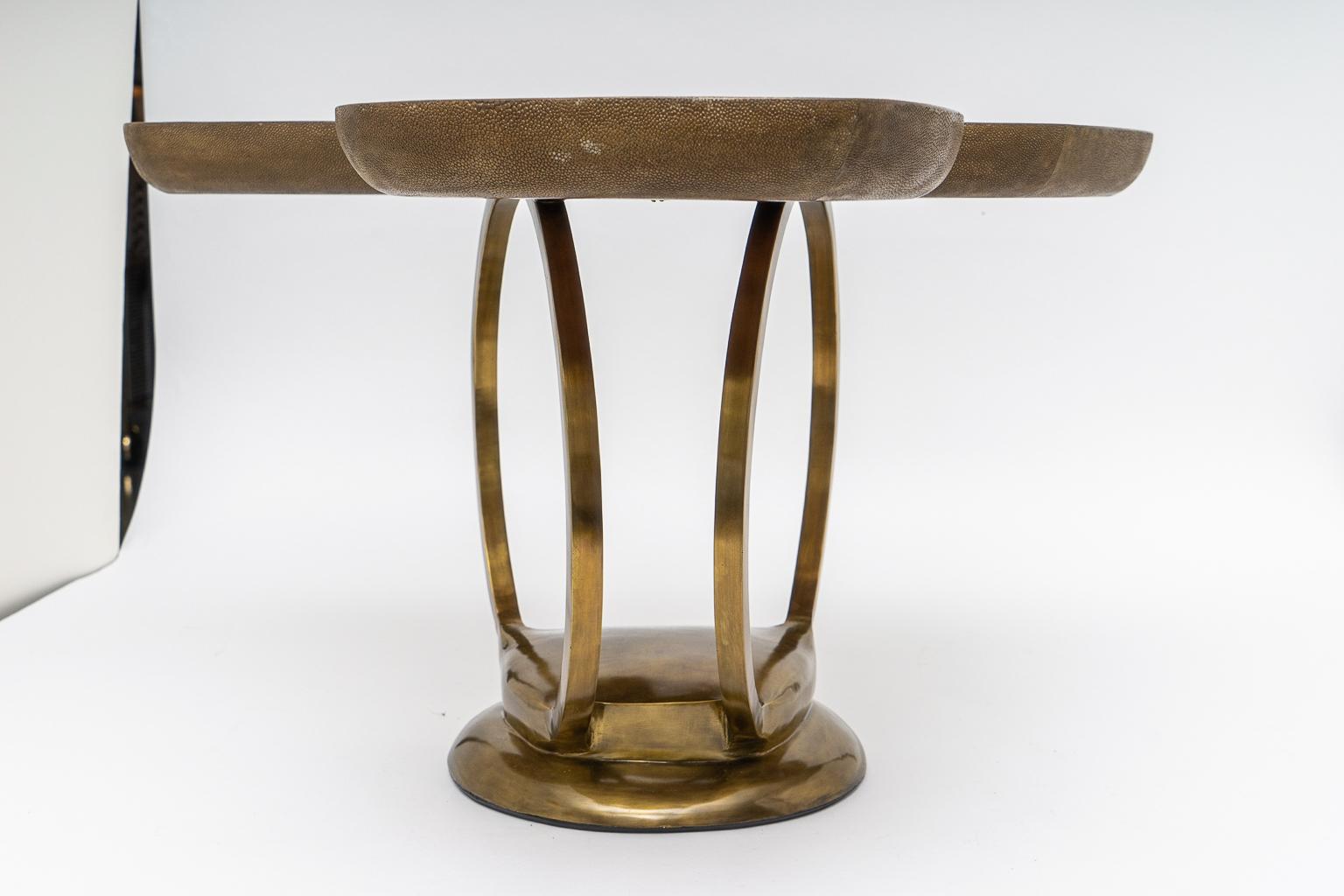 French Shagreen and Brass Cocktail Table