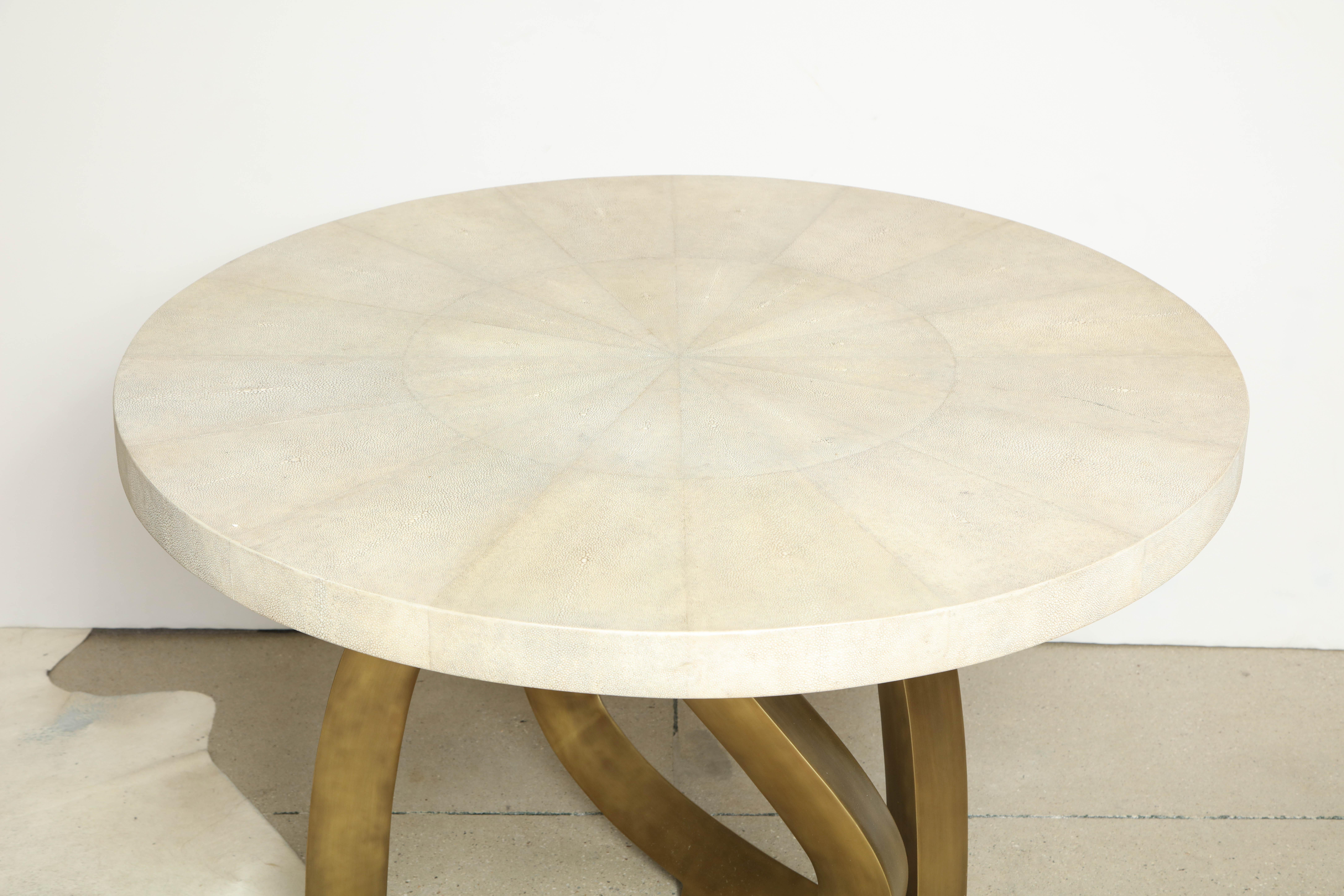 Philippine Dining Room Table with Shagreen Top and Brass Base, Contemporary Table, In Stock For Sale