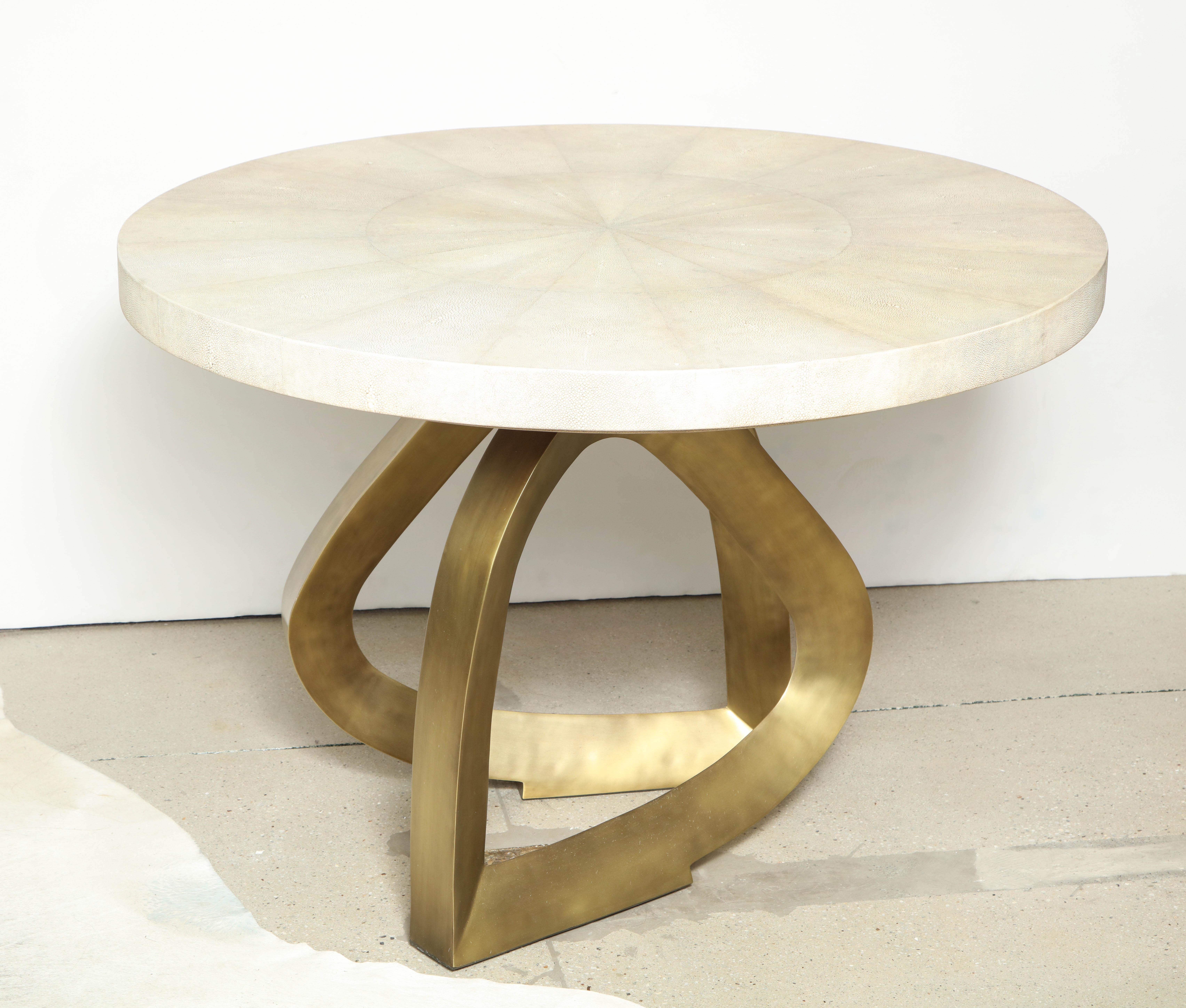 Dining Room Table with Shagreen Top and Brass Base, Contemporary Table, In Stock In New Condition For Sale In New York, NY