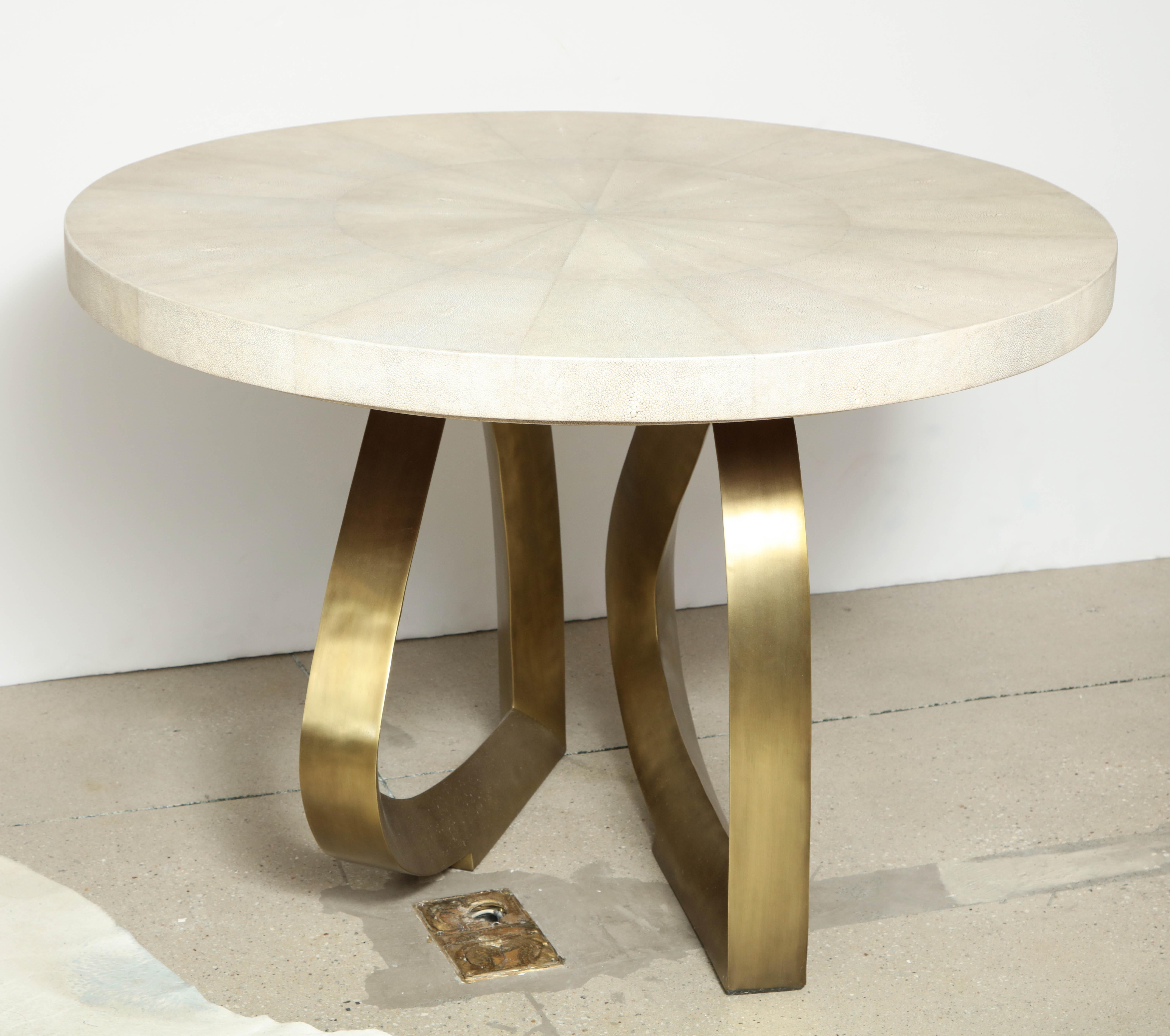 Dining Room Table with Shagreen Top and Brass Base, In Stock, Contemporary Table For Sale 1