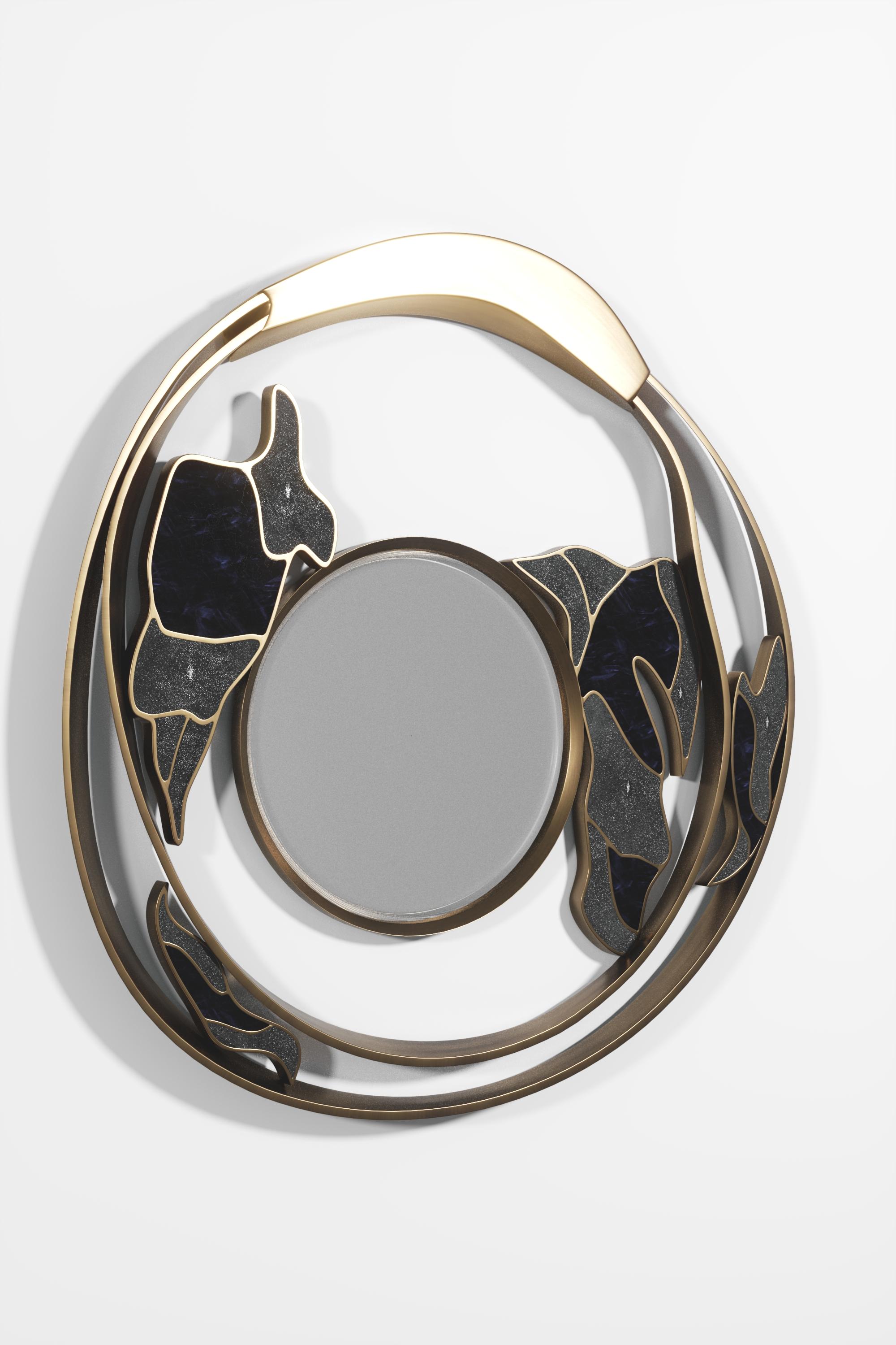 Specchio in ottone con zigrino e patina di bronzo di R&Y Augousti in vendita 7