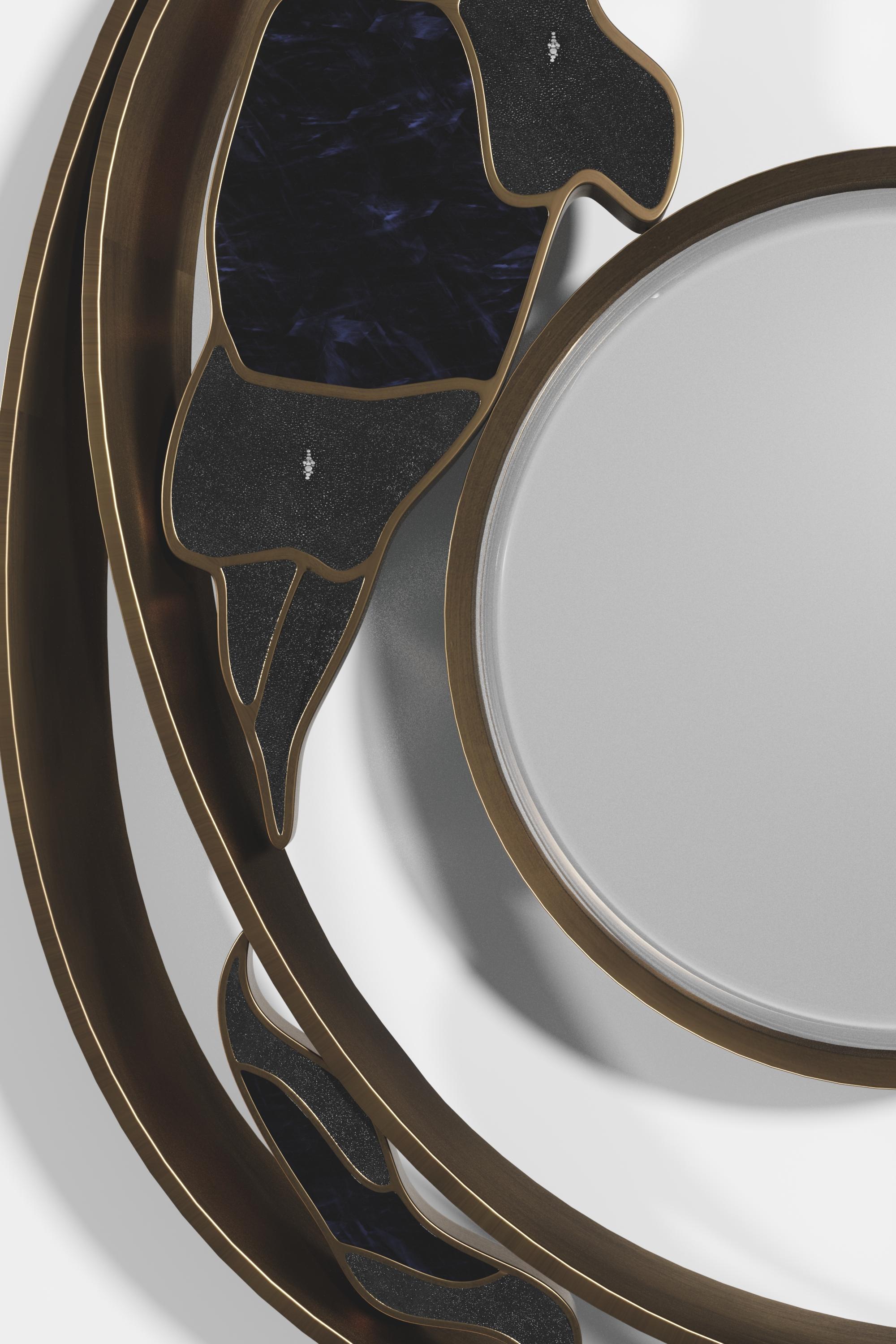 Specchio in ottone con zigrino e patina di bronzo di R&Y Augousti in vendita 9