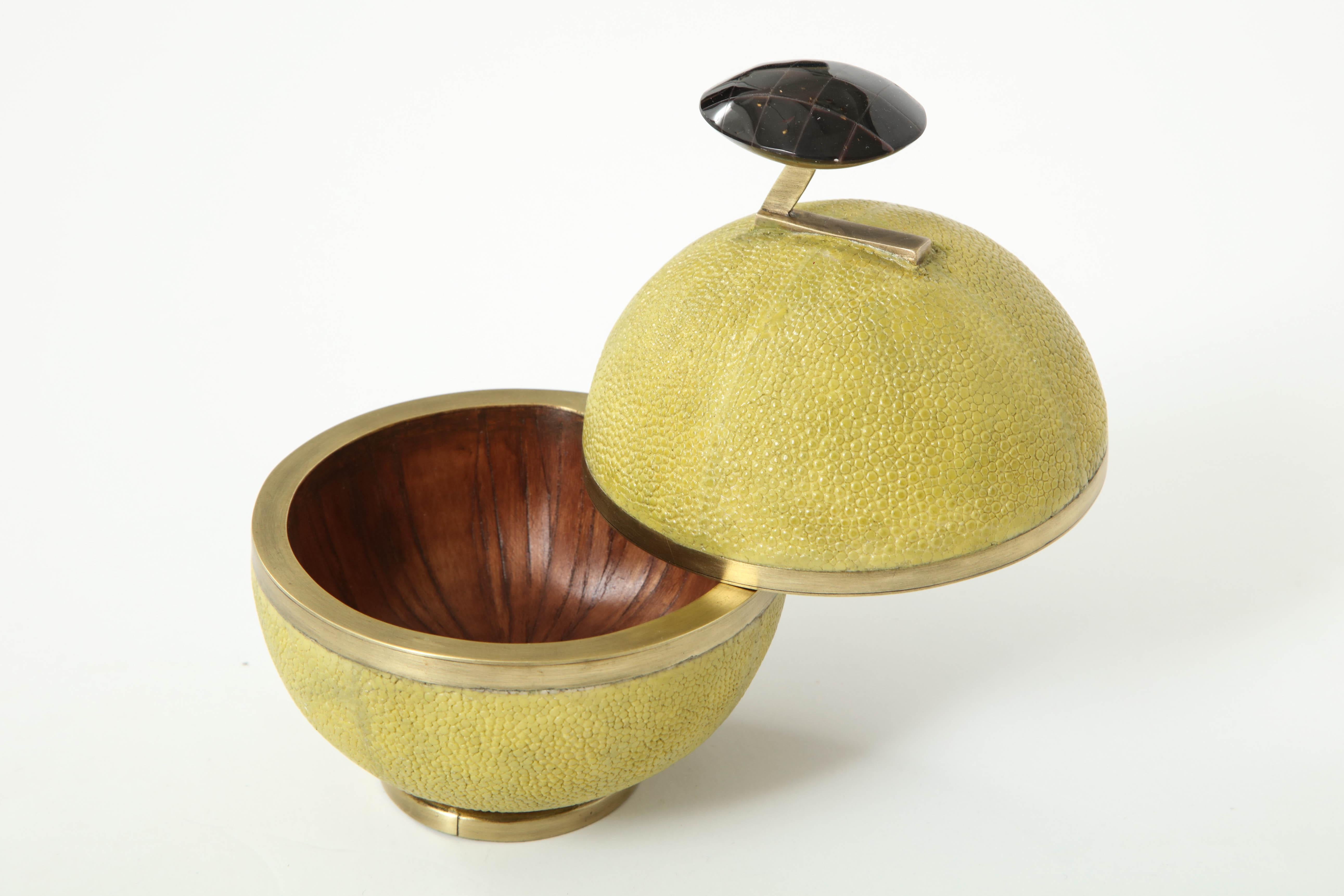 Shagreen and Bronze Round Box In Excellent Condition In New York, NY