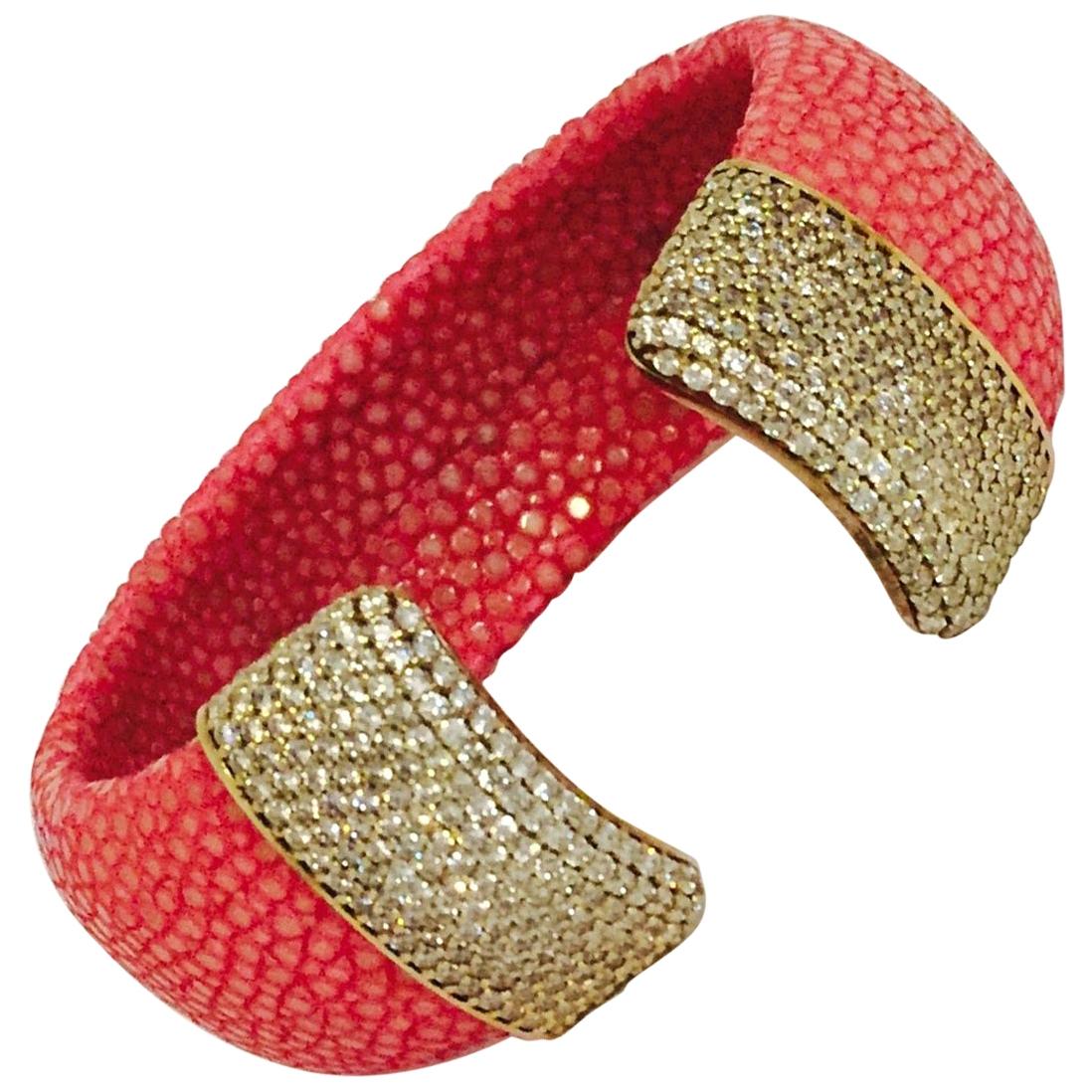  Shagreen and Crystals Open End Cuff Bracelet by D. Dream For Sale