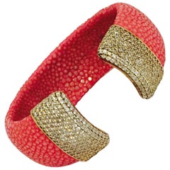  Shagreen and Crystals Open End Cuff Bracelet by D. Dream