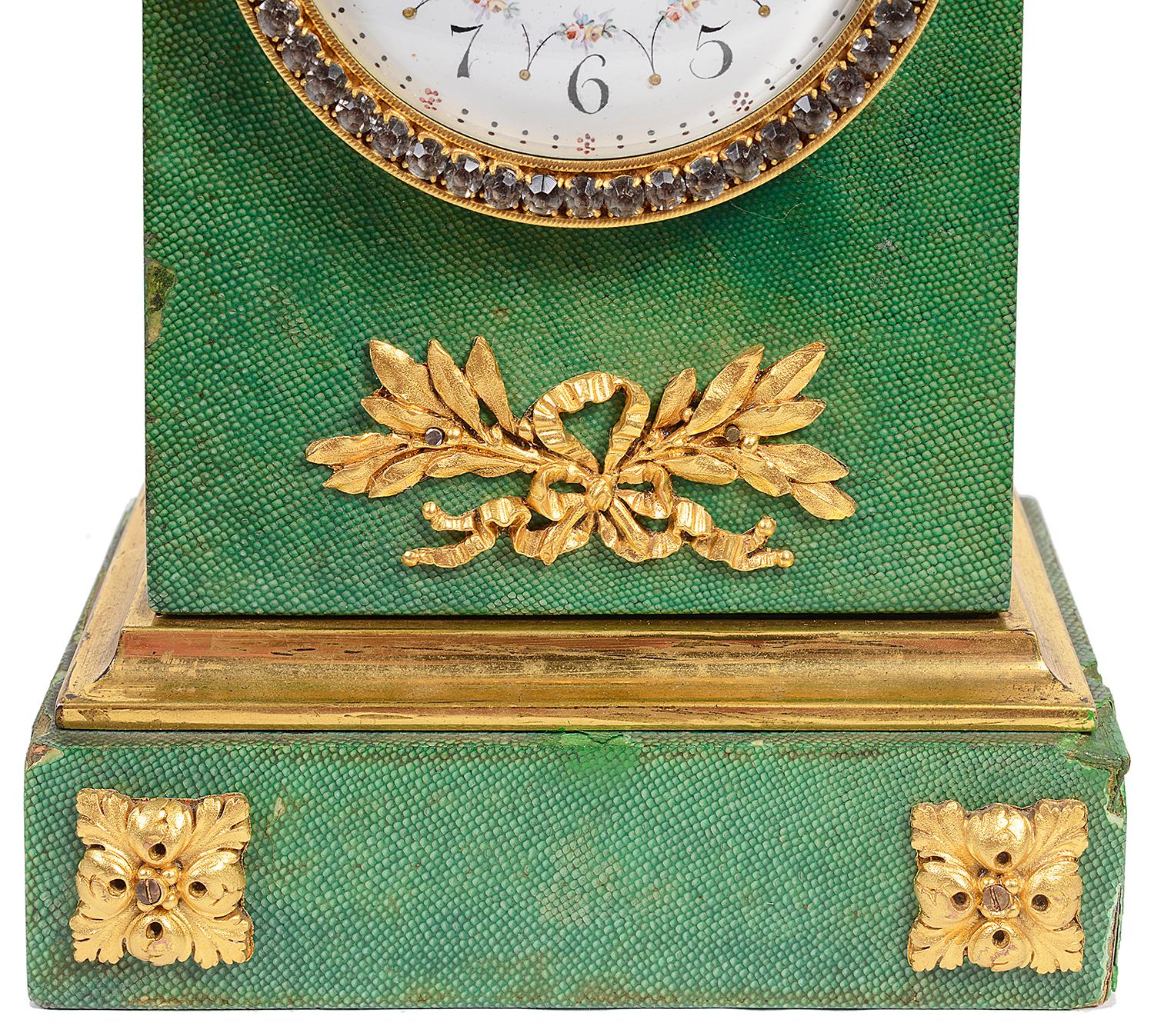 Shagreen and Ormolu Mantel Clock, circa 1900 In Good Condition For Sale In Brighton, Sussex