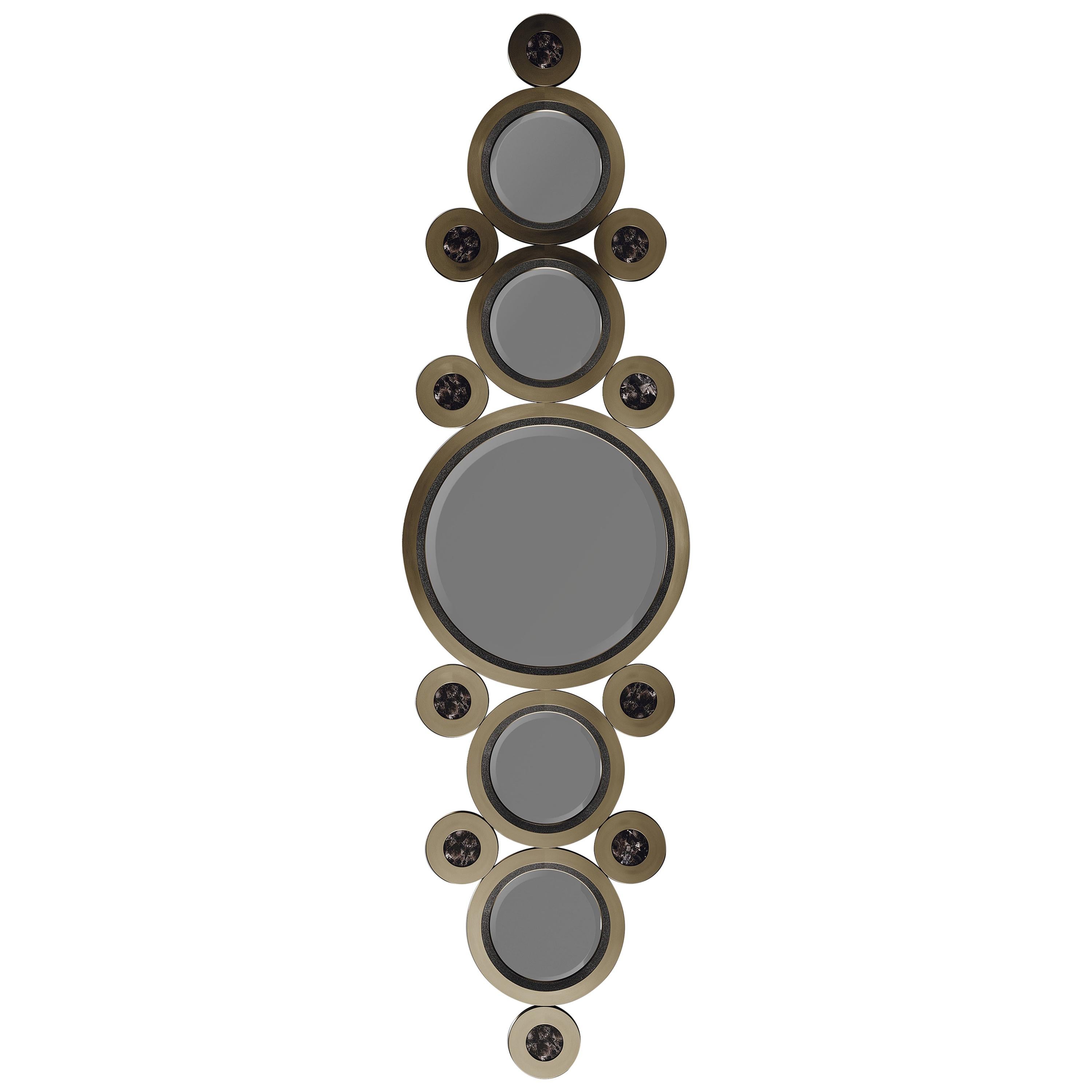 Shagreen- und Quarzspiegel mit Bronze-Patina-Messingrahmen von R&Y Augousti