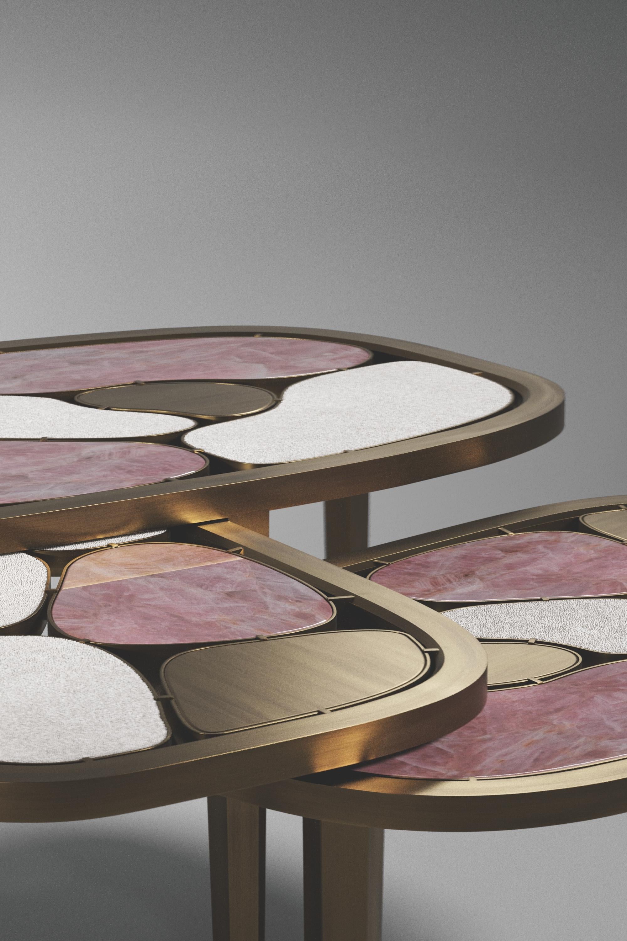 Philippine Shagreen and Quartz Nesting Coffee Table with Brass Details by Kifu Paris For Sale