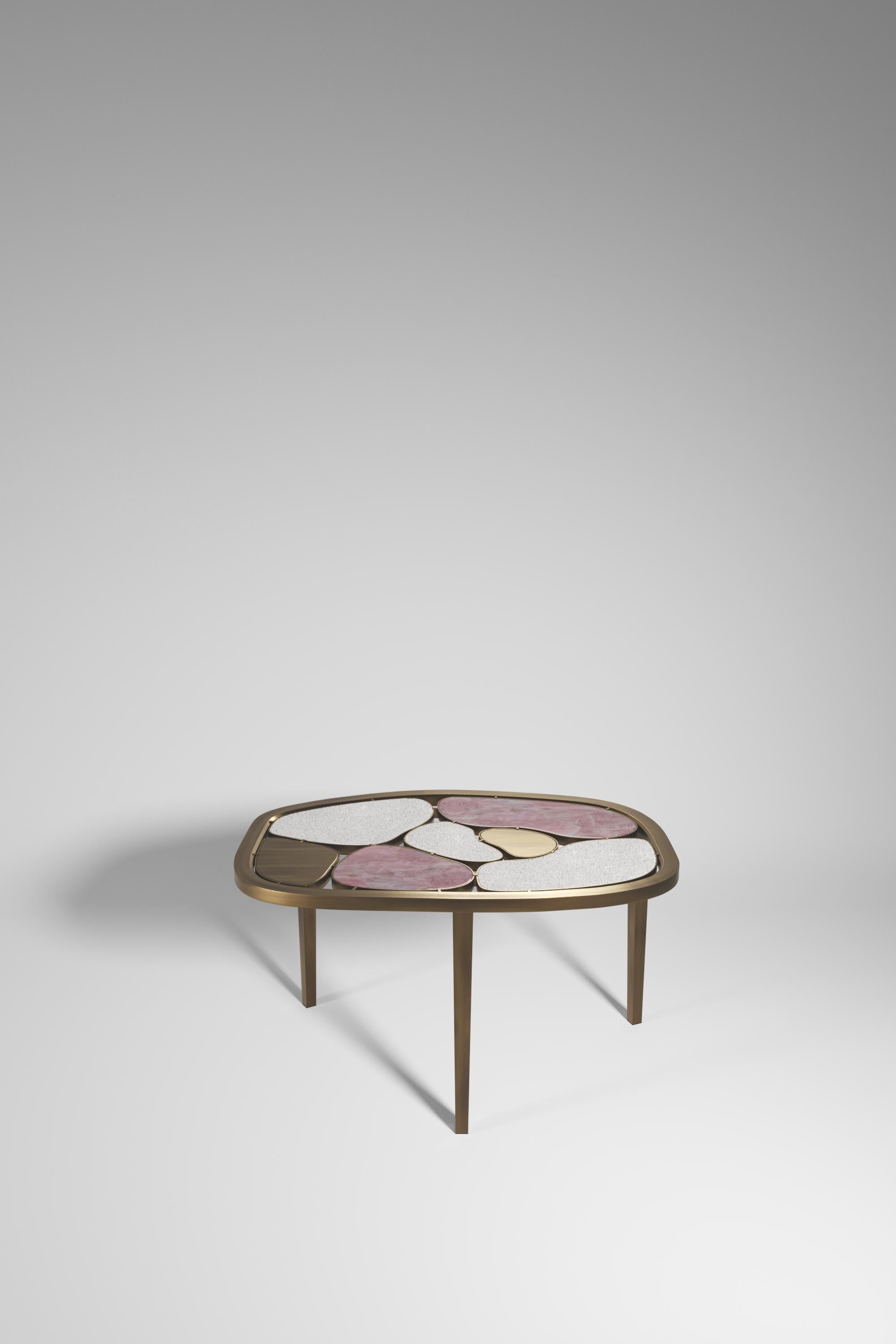 Inlay Shagreen and Quartz Nesting Coffee Table with Brass Details by Kifu Paris For Sale