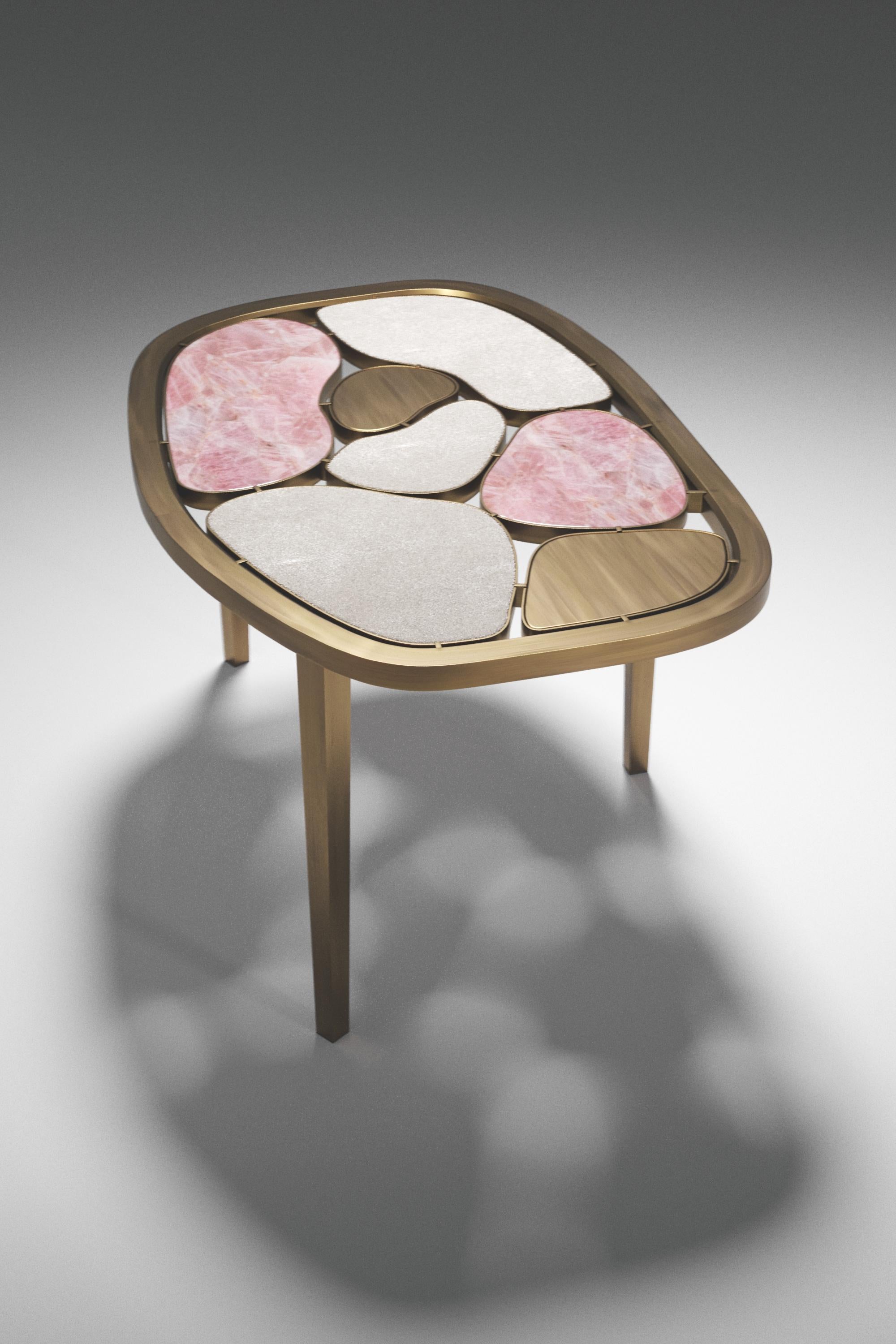 Inlay Shagreen and Quartz Nesting Coffee Table with Brass Details by Kifu Paris For Sale