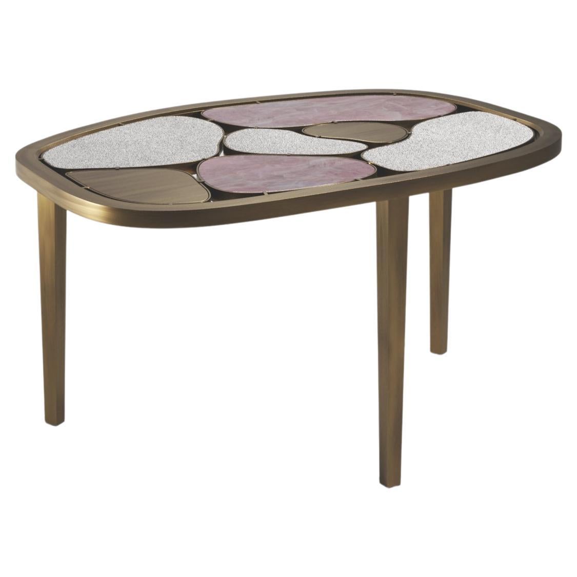 Shagreen and Quartz Nesting Coffee Table with Brass Details by Kifu Paris