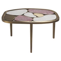 Shagreen and Quartz Nesting Coffee Table with Brass Details by Kifu Paris