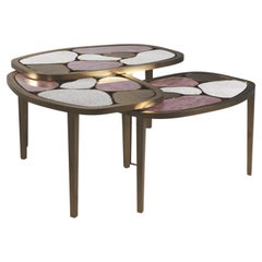 Shagreen and Quartz Nesting Coffee Tables with Brass Details by Kifu Paris
