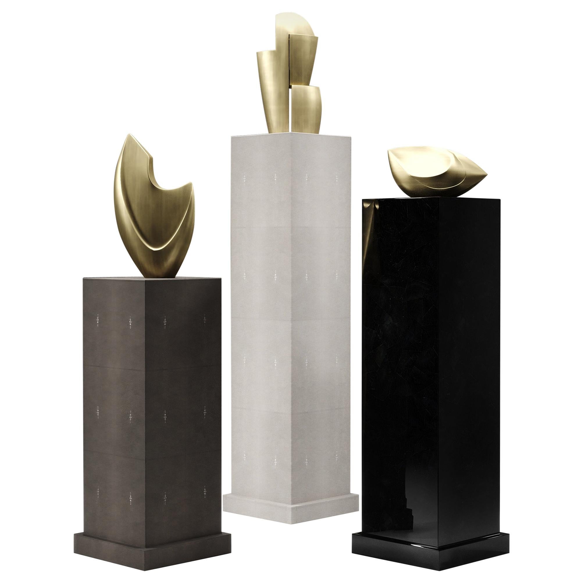 Shagreen and Shell Column Set with Brass Sculptures by R&Y Augousti For Sale