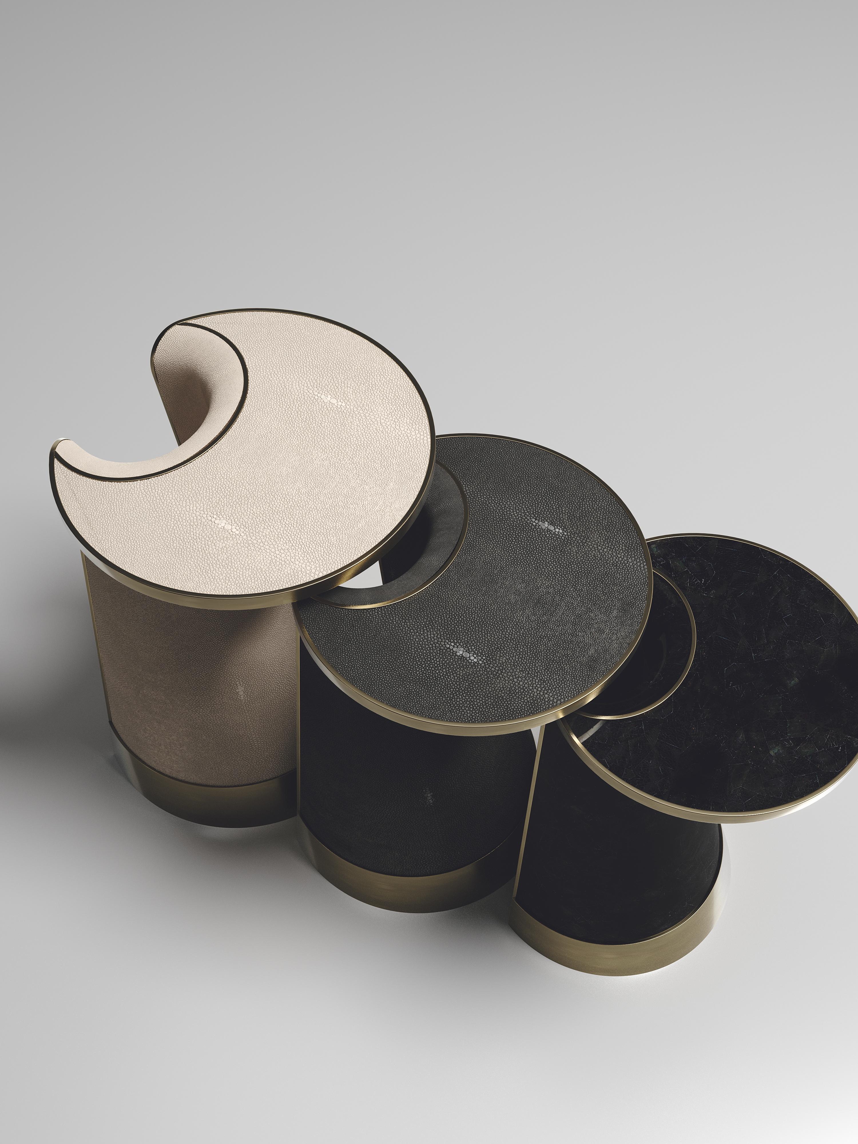 Hand-Crafted Shagreen and Shell Nesting Side Tables with Brass Inlay by R&Y Augousti For Sale