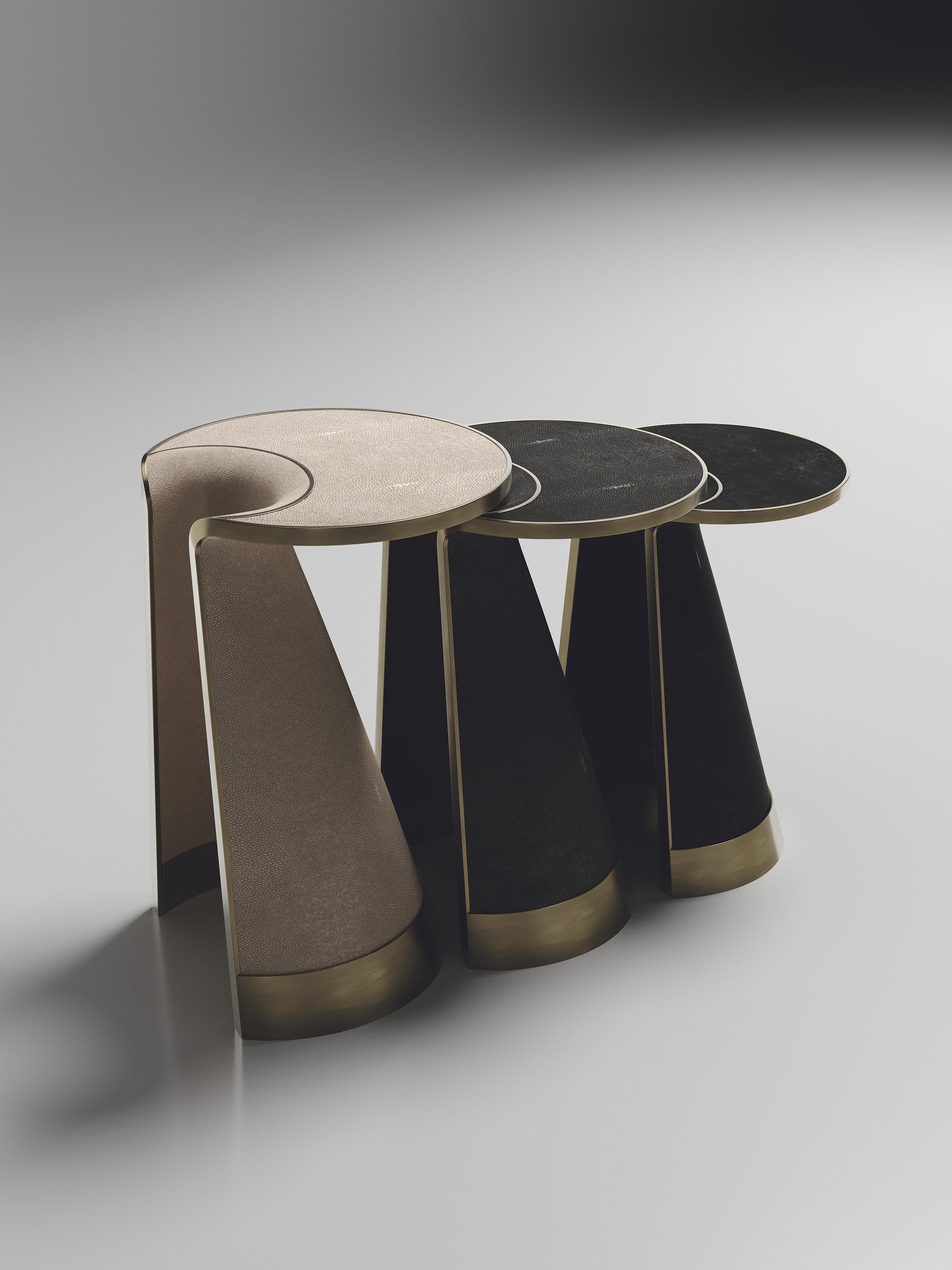 Contemporary Shagreen and Shell Nesting Side Tables with Brass Inlay by R&Y Augousti For Sale