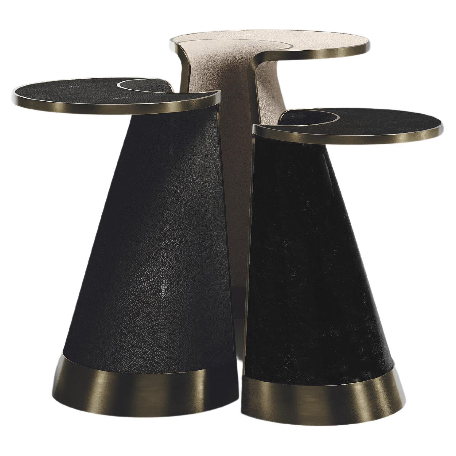 Shagreen and Shell Nesting Side Tables with Brass Inlay by R&Y Augousti For Sale