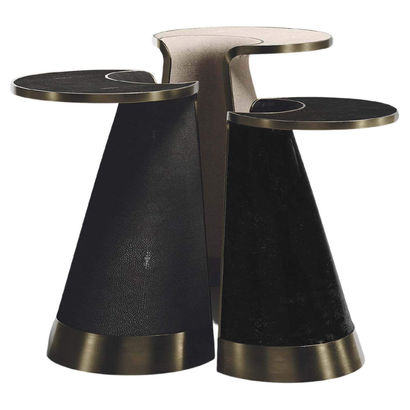 Shagreen and Shell Nesting Side Tables with Brass Inlay by R&Y Augousti ...