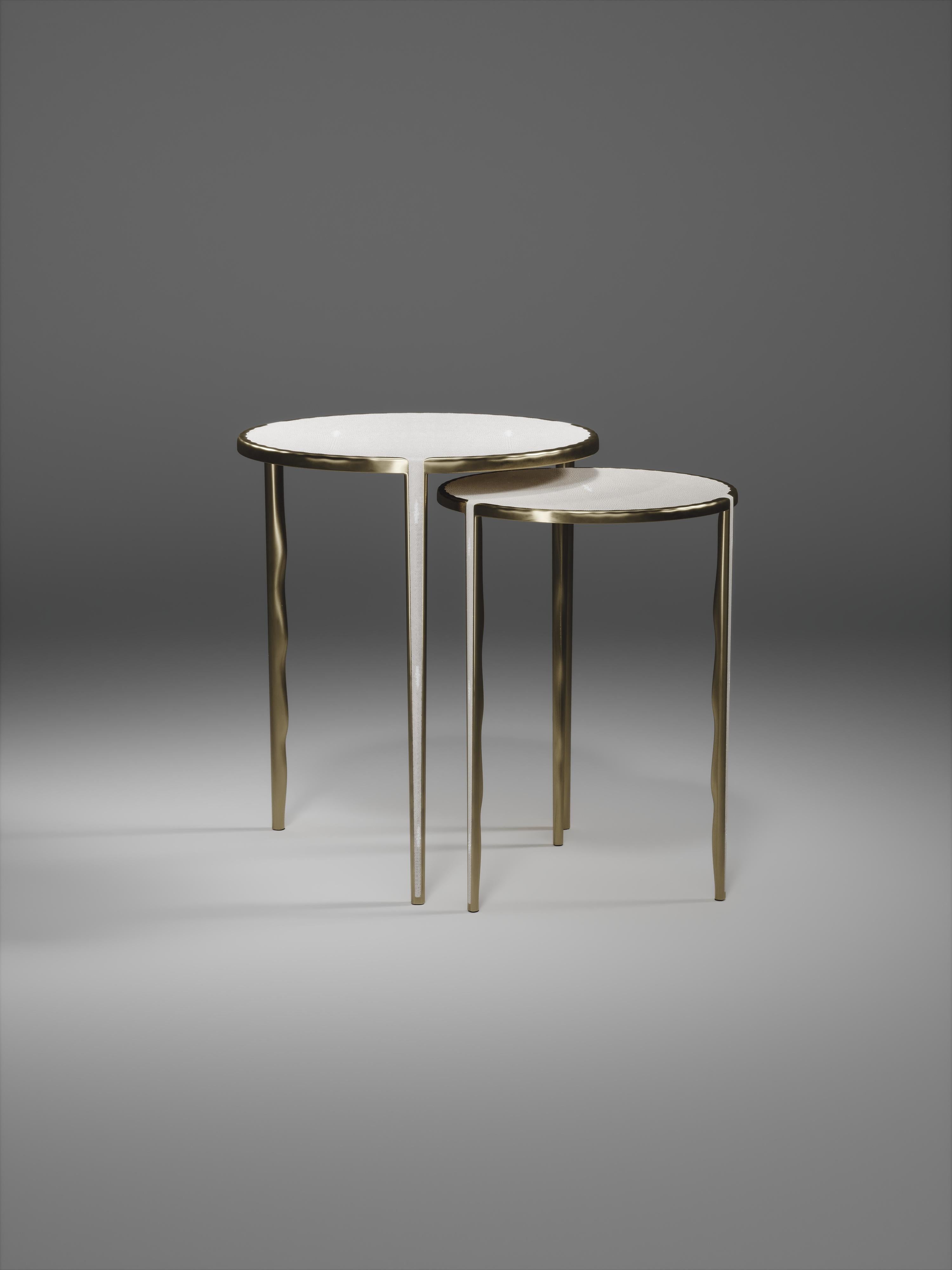 Shagreen and Shell Nesting Tables w/ Bronze-Patina Brass Accents by R&Y Augousti For Sale 3
