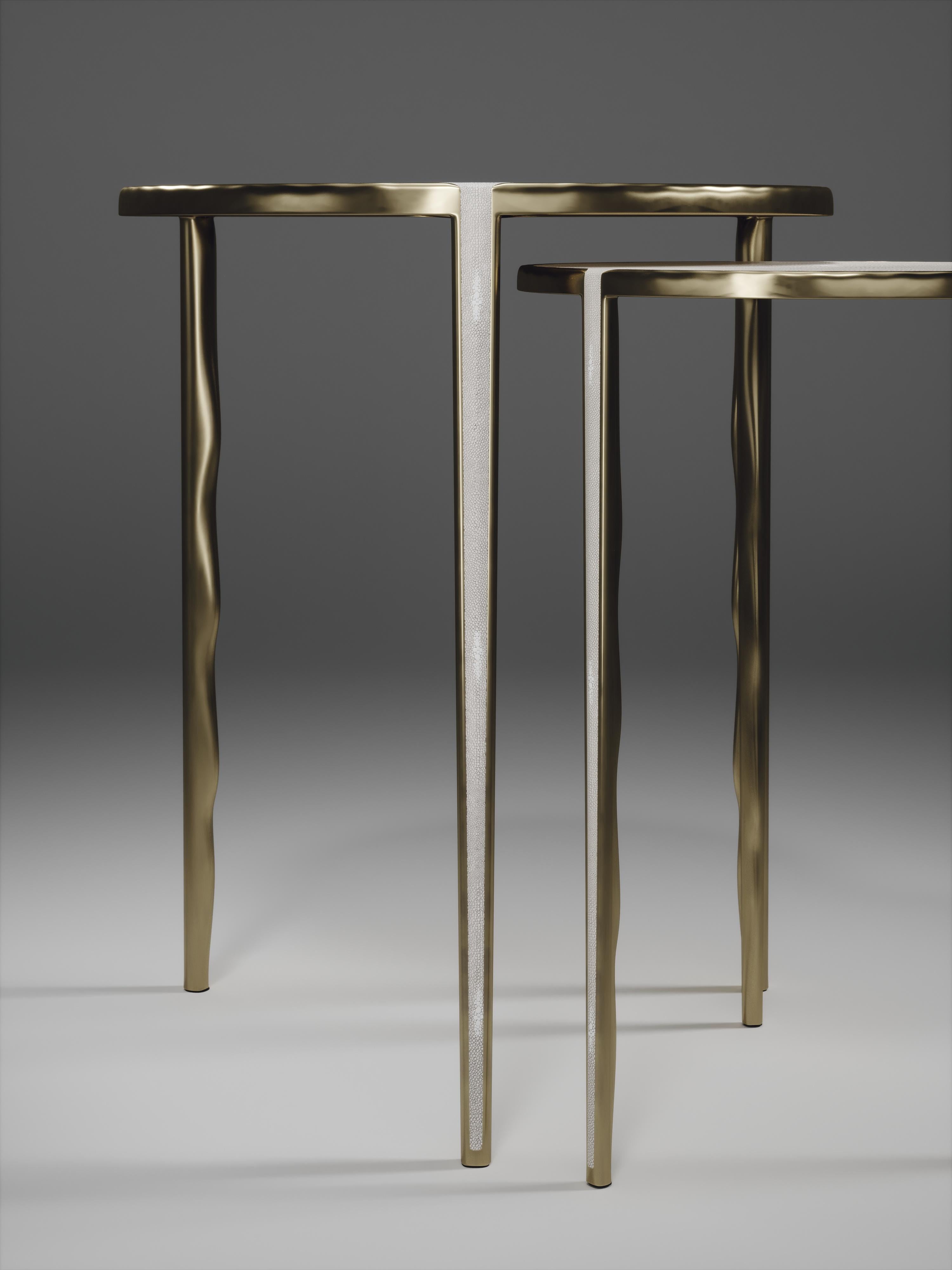 Shagreen and Shell Nesting Tables w/ Bronze-Patina Brass Accents by R&Y Augousti For Sale 6